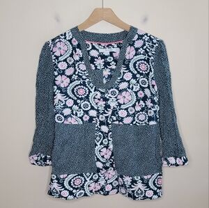 Boden Mollie Paisley Floral 3/4 Sleeve Mixed Print Top Pink Dark Green US Size 8